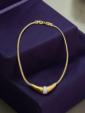 D’Orlan Gold-Plated Vintage Necklace with Crystal Accent